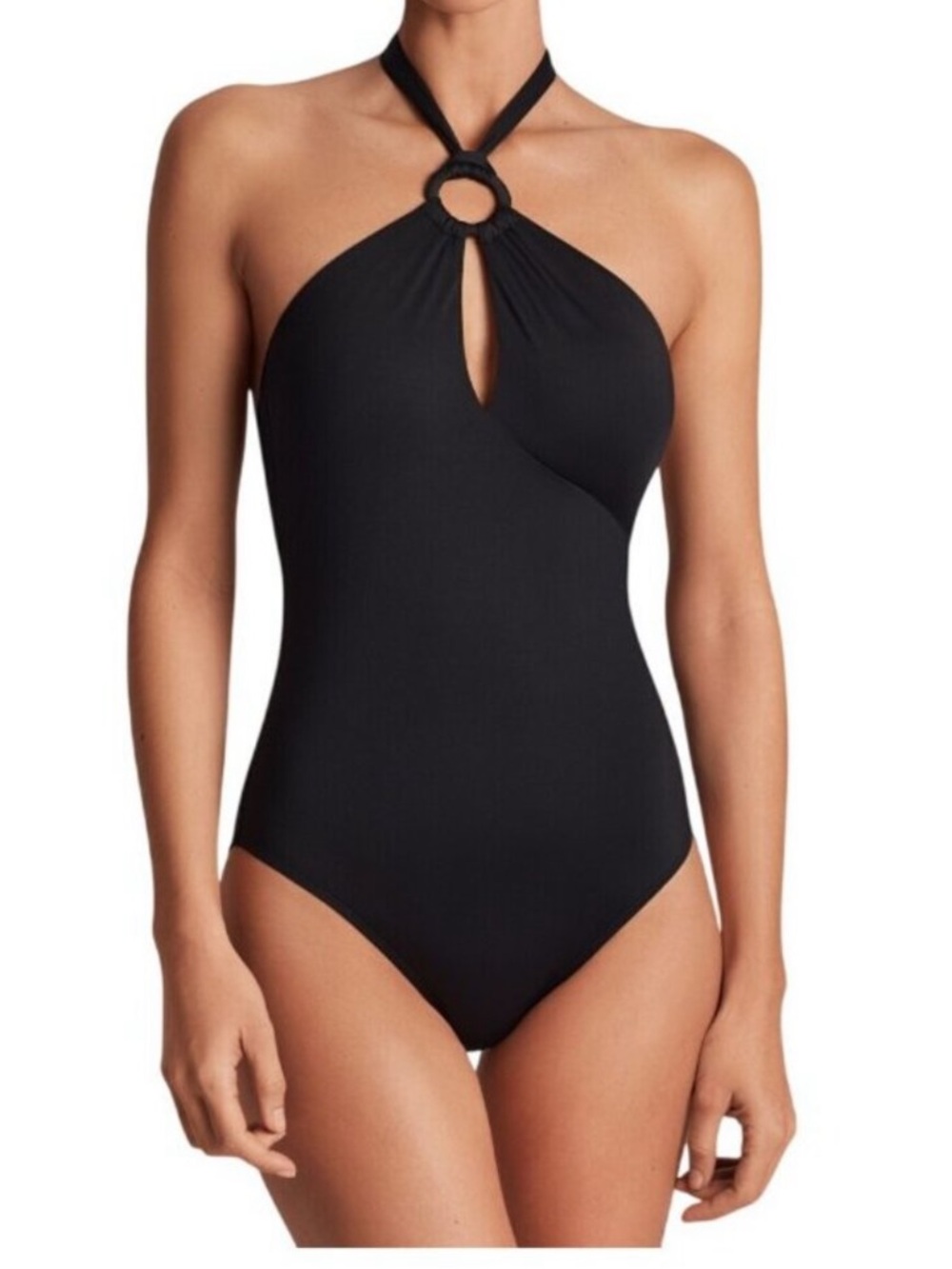 Lauren Ralph Lauren Black Halter One-Piece with Ring Detail